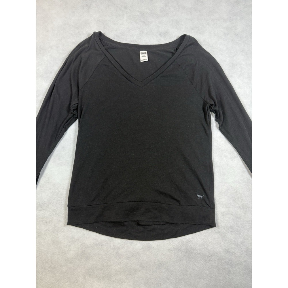 PINK‎ Victoria's Secret Black V-Neck Long Sleeve Top Womens Size S/P